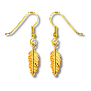 Golden Feather Drop Earrings